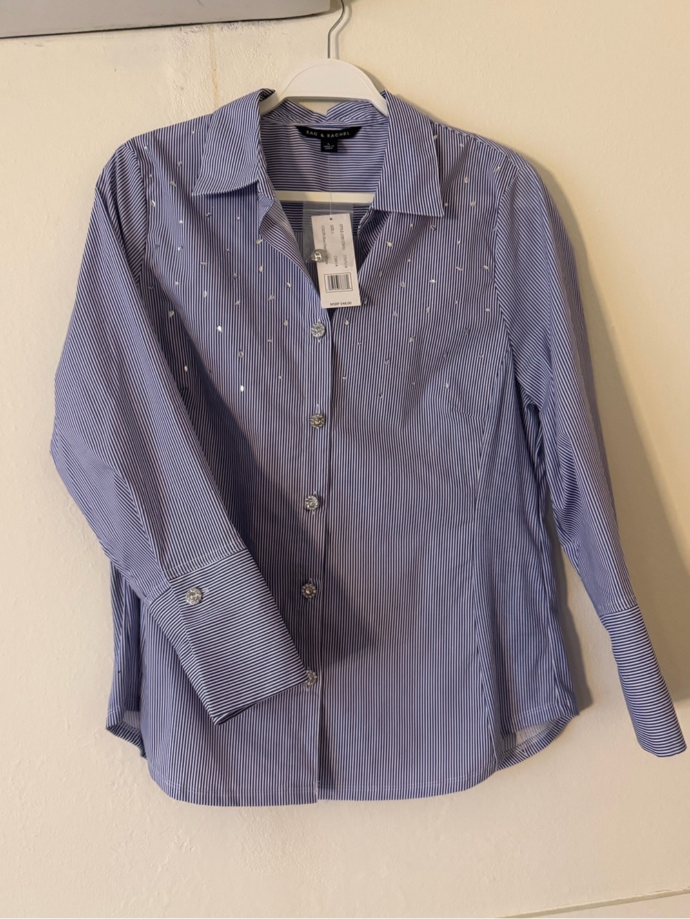 Zac & Rachel Blue Pinstripe Dress Shirt with Dot Accents